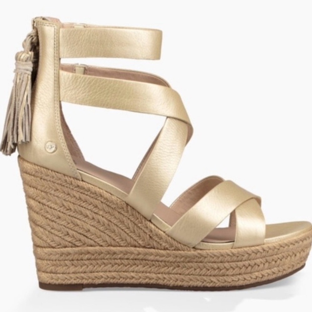 UGG Gold Strappy Wedge Sandals